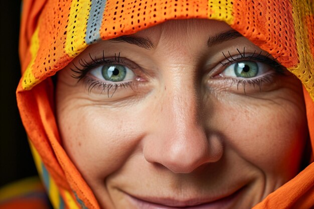 Closeup macro shot of woman face with colorful rainbow pattern makeup