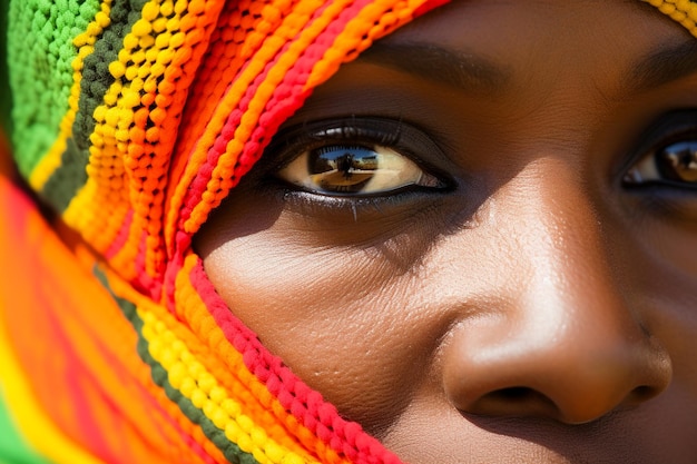 Closeup macro shot of woman face with colorful rainbow pattern makeup