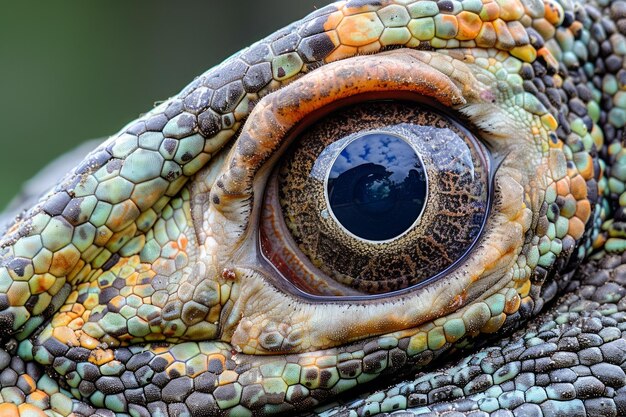 CloseUp Macrofotografie van kleurrijke reptielenoog met gedetailleerde huidtextuur