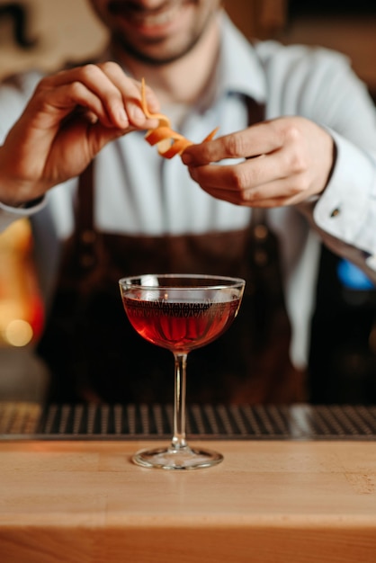 Closeup of making an alcoholic cocktail in a restaurant