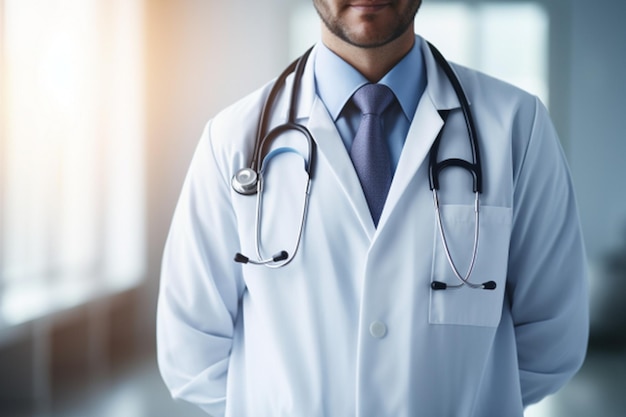 Closeup of a male doctor with stethoscope in the office