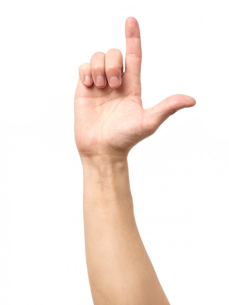 Closeup of male hand pointing isolated