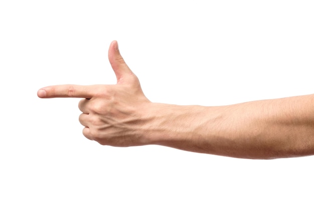 Closeup of male hand pointing isolated