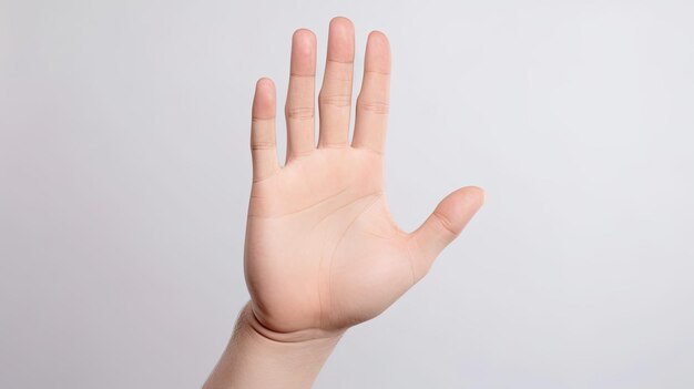 Closeup male hand with stop gesture isolated on white background with Generative AI Technology