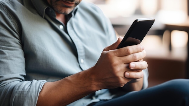 Closeup of a man holding a smartphone