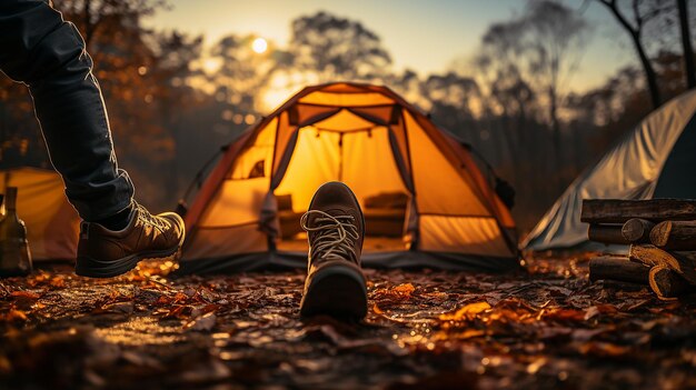 CloseUp of Man's Legs in Camping Tent