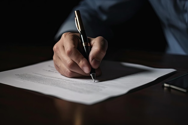 Closeup of a man signing a contract with a pen A real estate agent signing his documents closeup AI Generated