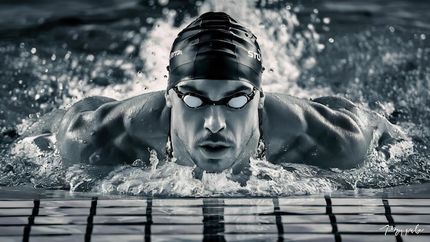 Closeup man swimming