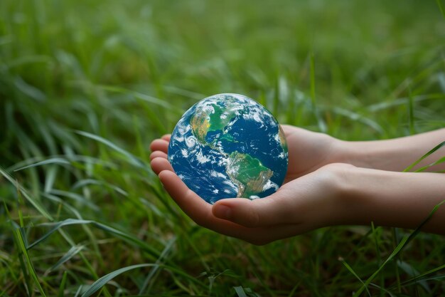 Closeup of a mans hands holding a globe of the earth Earth Day Concept Save the World save the environment
