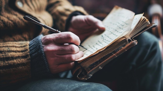 Closeup of a mans hands holding a gratitude journal showcasing the importance of expressing grati
