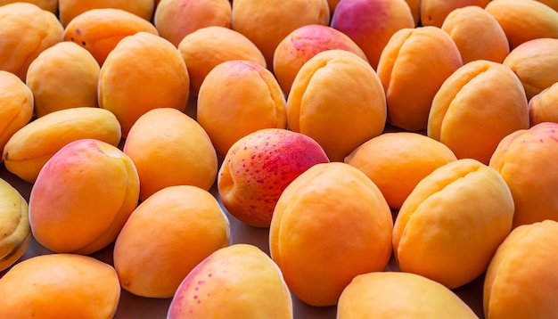 closeup many apricot fruits background