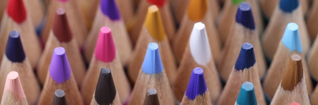 Closeup of many multicolored sharp wooden pencils