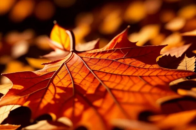 Closeup of maple leaves on tree during autumn