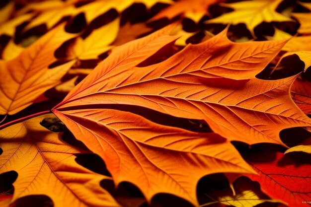 Closeup of maple leaves on tree during autumn
