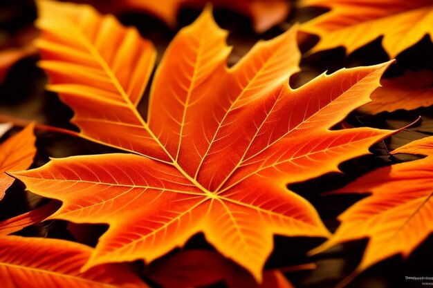 Closeup of maple leaves on tree during autumn