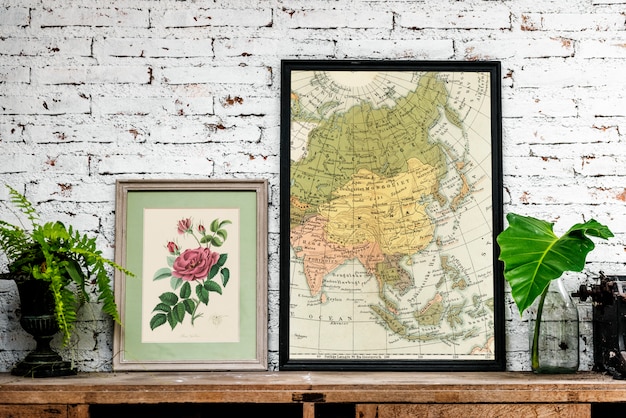 Closeup of maps in frames 