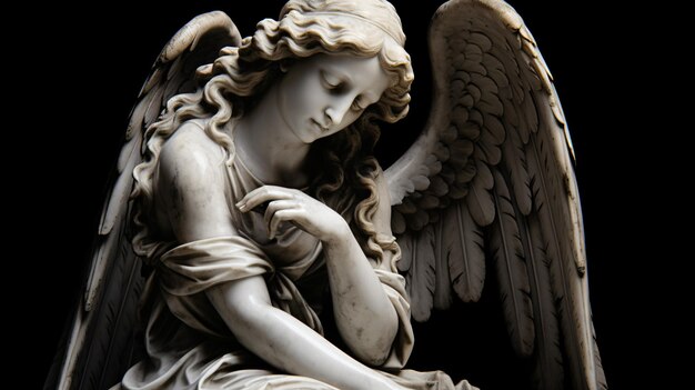 Photo closeup of a marble statuette of a mourning angel