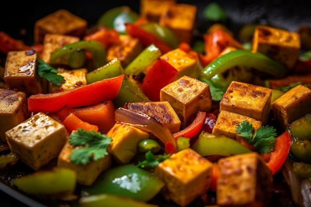 Foto un primo piano di carne di pollo marinata o gamberetti per le fajitas