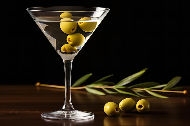 CloseUp of Martini Glass with Olive Garnish