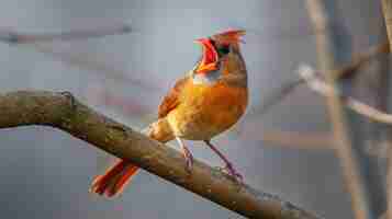 Photo closeup of maryland bird chirping on nature tree branch wildlife vertebrate animal in natural