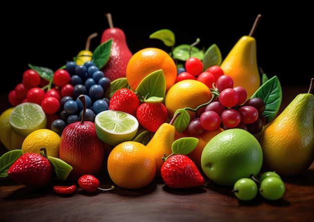 A closeup of marzipan shaped into colorful fruits