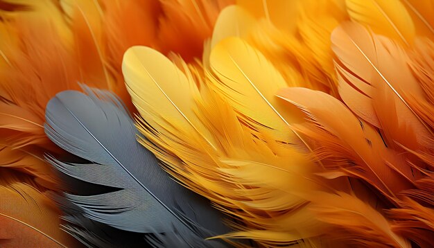 Closeup matte feathers orange and yellow elegance