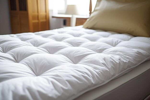 Closeup of a mattress topper on a double bed