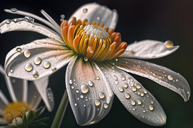 花びらに露がついた草原の花のクローズアップ