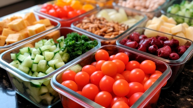 Closeup of meal prep with chopping and dicing in full swing Generative AI