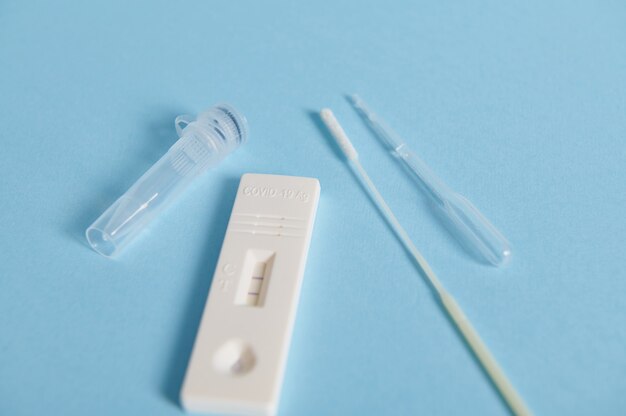 Photo closeup of medical laboratory tools for diagnostics coronavirus antigen, isolated