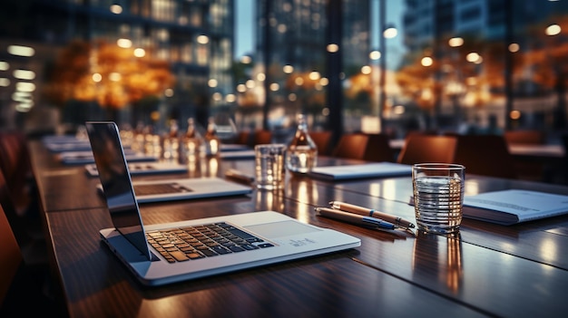 Closeup on meeting desk with business people analyze by generative AI