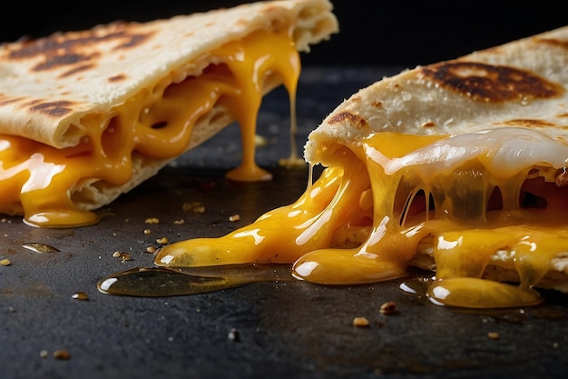 CloseUp of Melting Cheese in Quesadilla