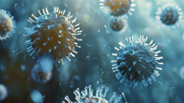 Closeup of menacing viruses symbolizing a microscopic threat to health