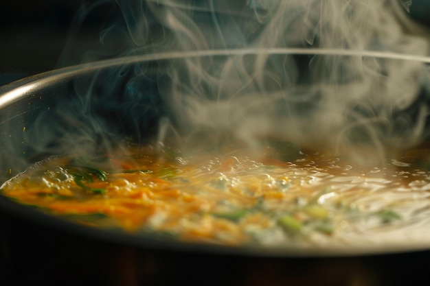 Photo closeup of menudo with tripe and hominy visible