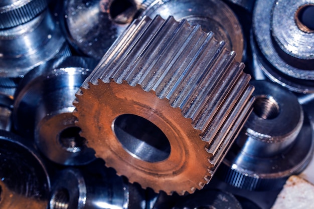 Closeup of metal cog gears