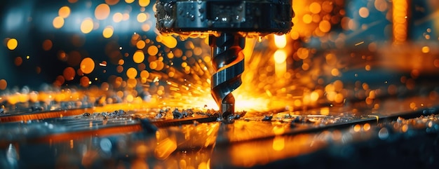 CloseUp of Metal Cutting Machine in Action