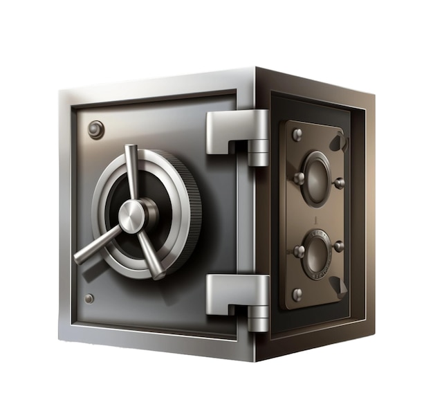 Closeup of a metal safe with a combination lock isolated 3d rendering realistic illustration