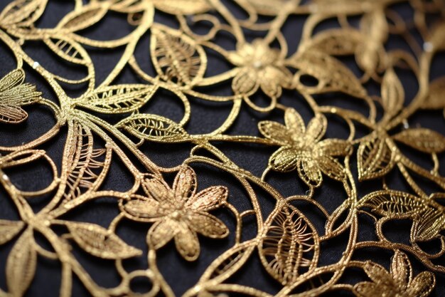 Photo closeup of metallic gold thread embroidery