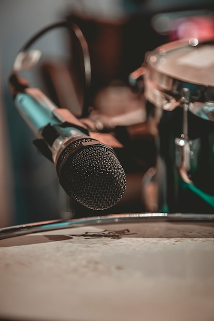 Closeup mic placed near drums