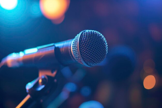 Photo closeup of microphone on jazz stage