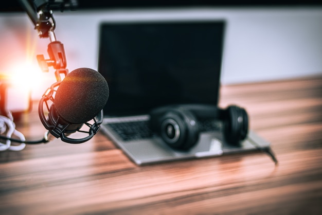 Closeup microphone in music studio entertainment at home