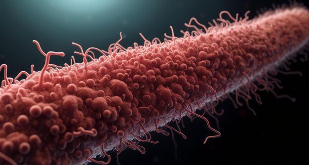 微鏡で微細な生物 (おそらくウイルスやバクテリア) のクローズアップ