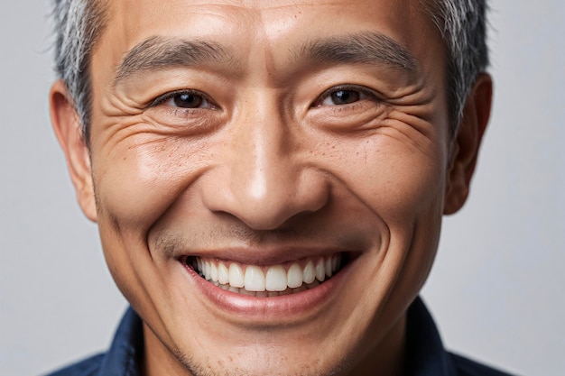 Closeup of a middleaged Asian man grinning