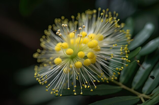 Closeup of mimosa flower with its dainty petals and delicate fragrance