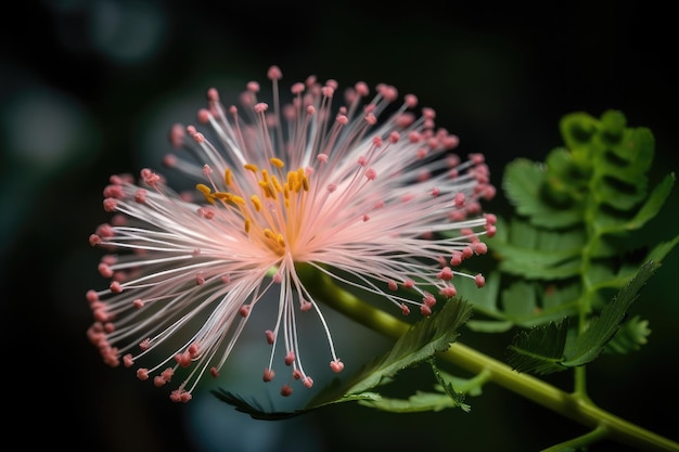 Closeup of mimosa flower with its unique and delicate petals in full view