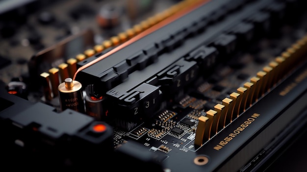 Photo closeup of mini pcie slots with selective focus