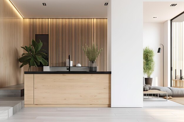 Closeup of minimalist home interior with sleek and clean lines and natural materials