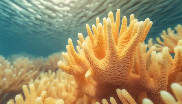 Photo closeup of minimalistic beautiful natural yellow corals coral texture underwater marine life