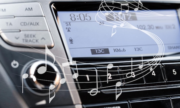 Primo piano del moderno sistema audio per auto