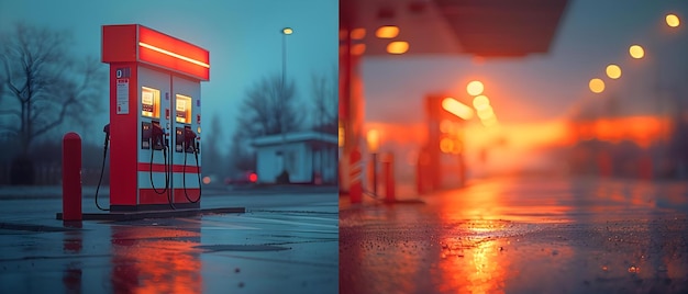 Photo closeup of modern gas station fuel pump at sunset with blurred background concept gas station fuel pump sunset closeup blurred background